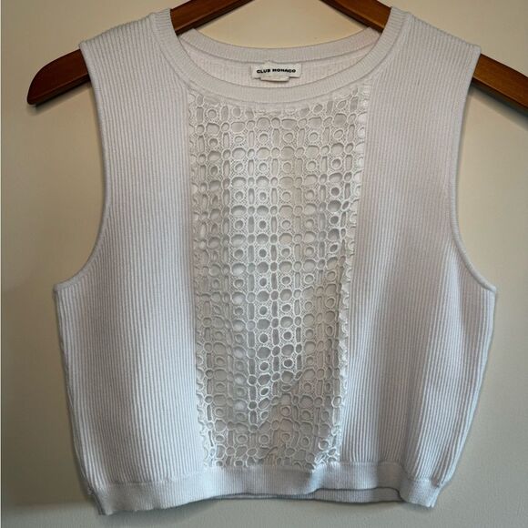 Club Monaco Tops - Club Monaco White Lace Knit Crop Top Size Medium